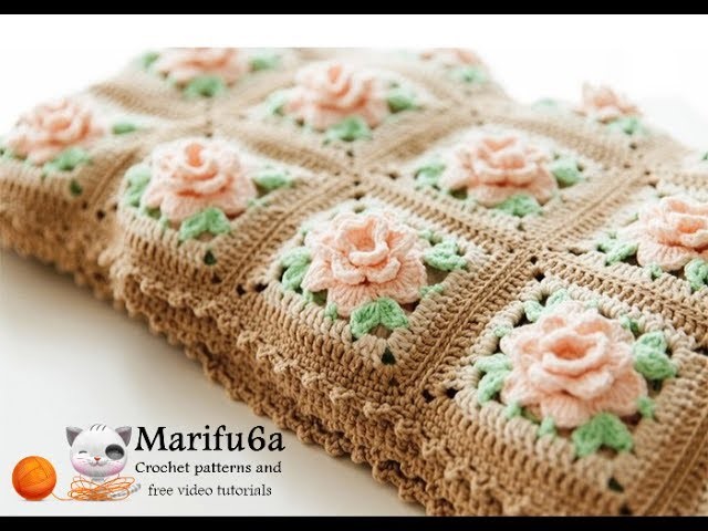 Afghan crochet blanket with roses