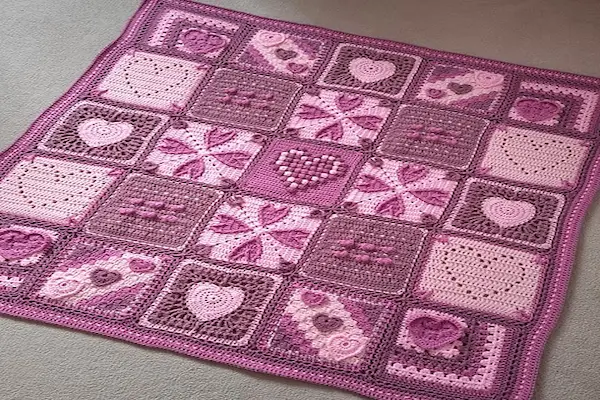 Crochet Romantic pink blanket 