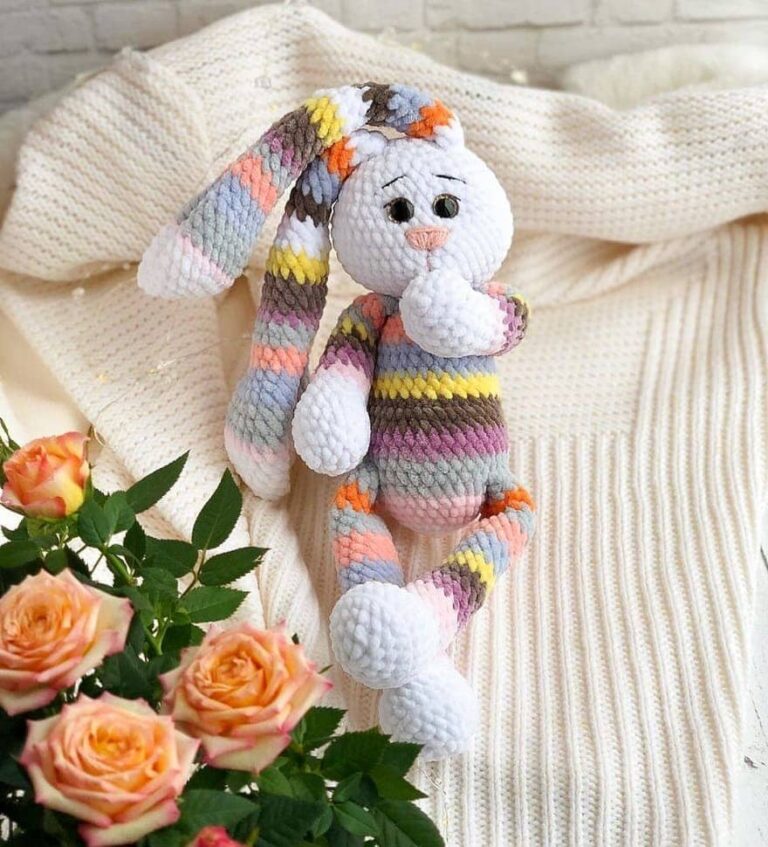 Crochet Rainbow Stripes Bunny